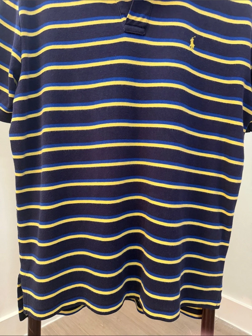 Vintage Ralph Lauren Polo Silver Label Navy and Yellow Striped Polo.  Sz L